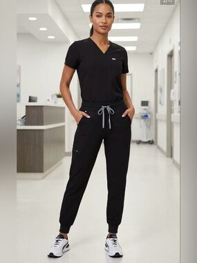 FIGS Zamora Scrub Pants Black Jogger Size XXS/P PO1605